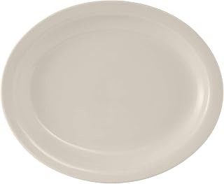 Tuxton China TNR-019 Platter, 12-1/2" x 10-1/4", Oval, Narrow Rim, Microwave and Dishwasher Safe, Oven Proof, Fully Vitrified, Ceramic, Nevada, American White/Eggshell, Pack of 12