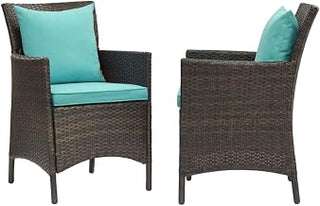 Brown Wicker Rattan Dining Armchair Set of 2, Weather-Resistant, Stylish, Stackable, Comfortable armrest Height, Outdoor Patio Furniture