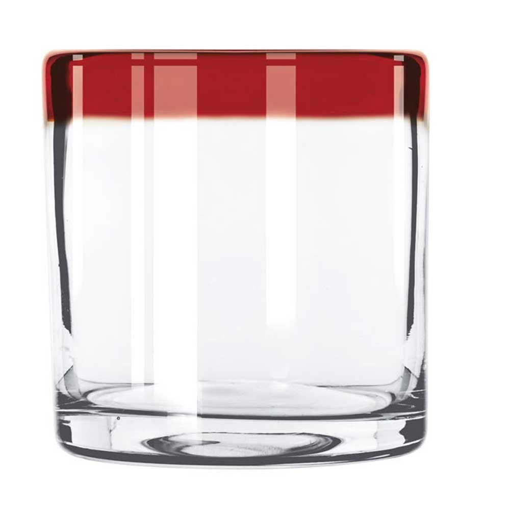 Aruba Red Rocks Glass by Libbey – 12 oz, 12.0 ounces, Glass, Clear with Red Rim, Pack of 12