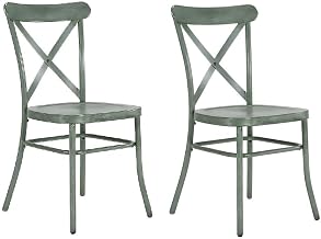 Furnifact Metal Dining Chairs Set of 2 with Cross Back Design, Farmhouse Style Metal Accent Side Chair for Kitchen Table and Dining Room