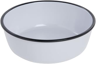 Serving Bowl Enamelware Look Melamine White/Black 8 9/10" Dia x 3" D by HUBERT – 9 inches diameter x 3 inches height, Melamine, White, Model 234812