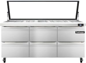 SW72-30M-HGL-D Mighty Top Sandwich Unit, 72" W, With 30 Pan Top Openings, Six Drawers & Hinged Glass Lid