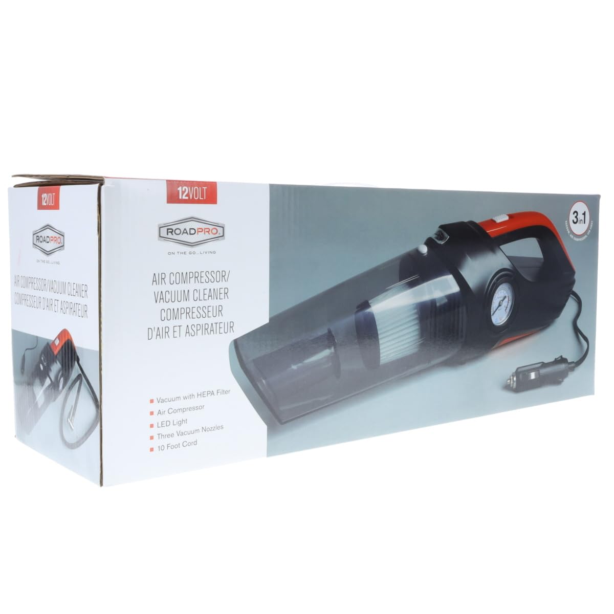 12V Air Compressor-Vacuum Cleaner by RoadPro – 0.0 quarts, Black, Model RP26224