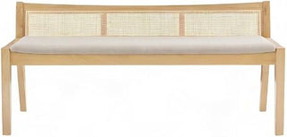 Furnifact Rattan Cane Dining Bench with Low-Profile Back, Cushioned Seat, Entryway Bench or Wood Indoor Bench for Bedroom or Hallway, Brown
