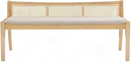 Furnifact Rattan Cane Dining Bench with Low-Profile Back, Cushioned Seat, Entryway Bench or Wood Indoor Bench for Bedroom or Hallway, Brown