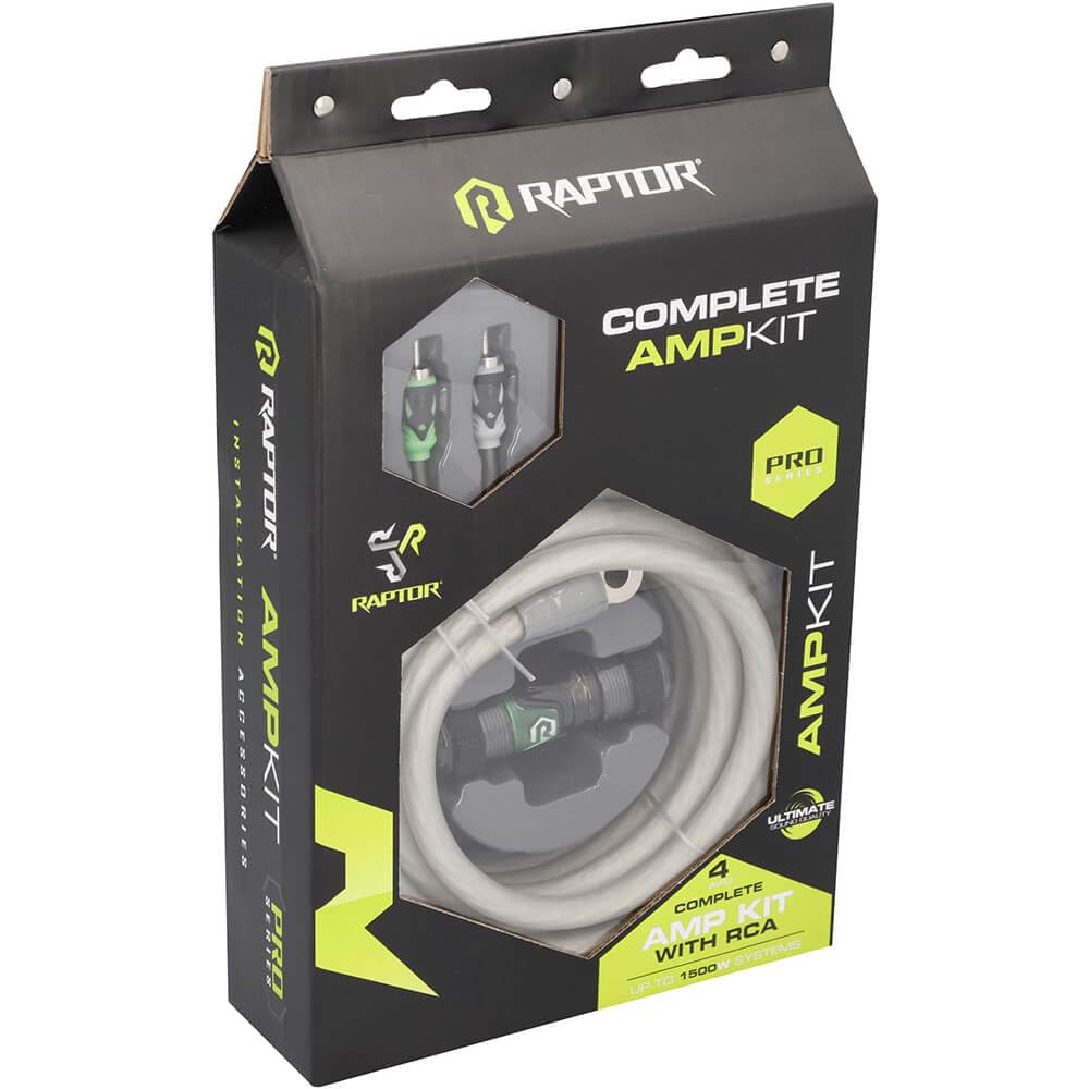 BY METRA ELECTRONICS PRO SERIES 1500W 4 AWG AMP KIT WITH RCA CABLE by RAPTOR – Oxygen-Free Copper, Standard, Model R5A4
