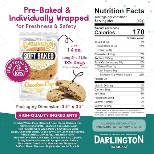 Darlington Snacks Chocolate Chip (Original) / 1.4 Ounce (Pack of 180) / Brown Chocolate Chip