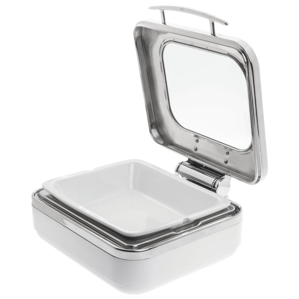Induction Chafer Half Size Stainless Steel and White - 15"L x 16"W x 6 1/3"H by HUBERT – 4 QT, Stainless Steel, White, Model J306W
