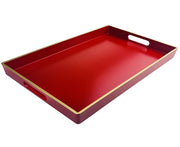 Umisriro Decorative Serving Tray, Plastic Rectangular with Handles, Red