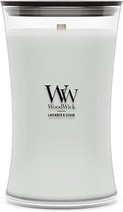 WoodWick Lavender & Cedar Holiday Candle Gifts for Women and Men, 21.5 oz Large Hourglass Candle with Crackling Wick