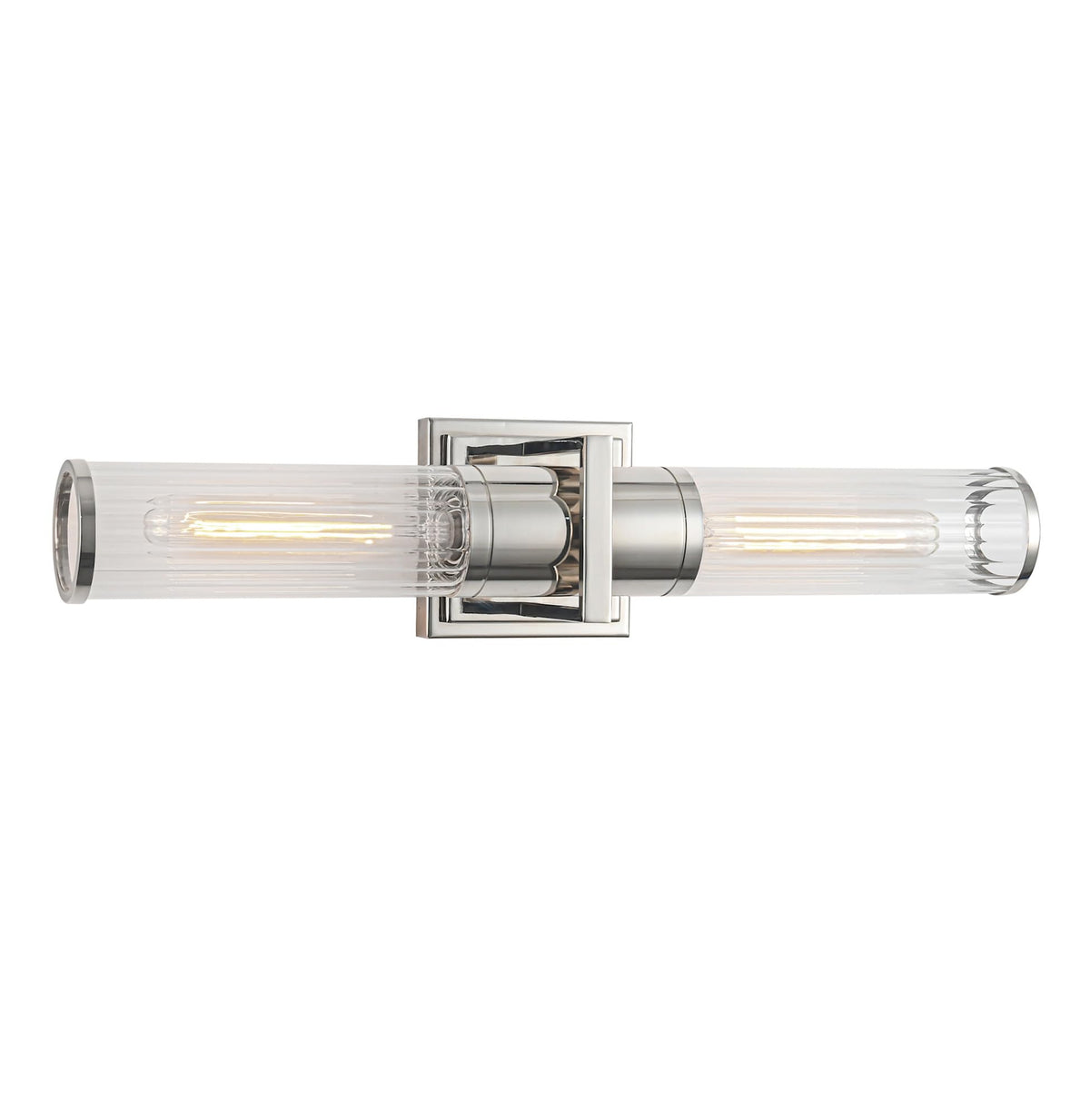 Polished Nickel Two-Light Bathroom Vanity from the Positano Collection by by Artcraft – Glass, Polished Nickel / Clear, Model AC11772CN