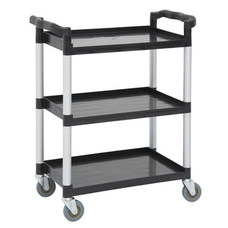 Utility Cart with 3 Shelves Black Plastic - 31 9/10 L x 17 1/8 W x 35 4/5 H by HUBERT – Polypropylene (PP), Black, Model T611