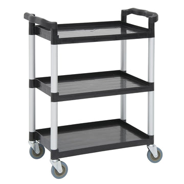 Utility Cart with 3 Shelves Black Plastic - 31 9/10 L x 17 1/8 W x 35 4/5 H by HUBERT – Polypropylene (PP), Black, Model T611