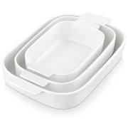 Malacasa Ceramic Casserole Dish Set, Porcelain Bakeware, White, Set of 3