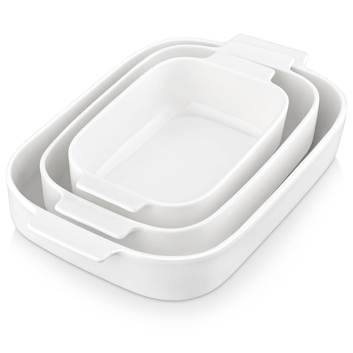 Malacasa Ceramic Casserole Dish Set, Porcelain Bakeware, White, Set of 3