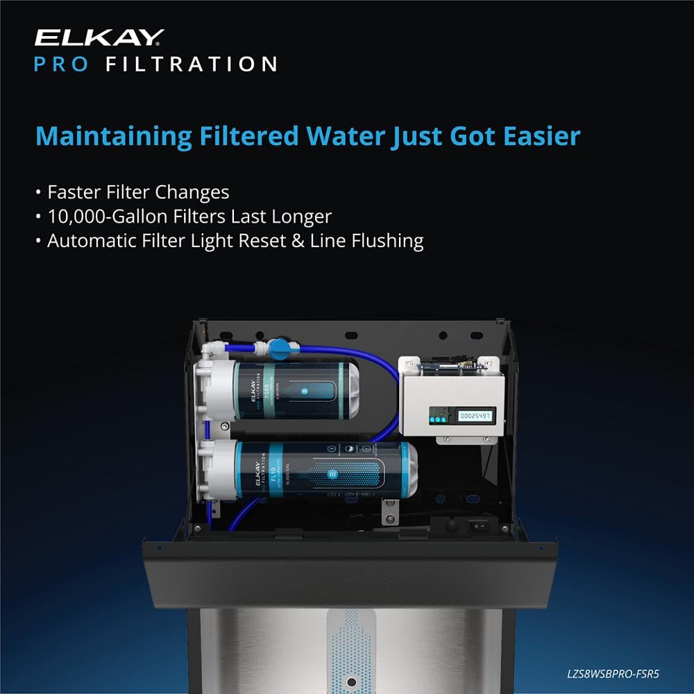 Pro Filtration Bottle Filling Station by Elkay – Twin, 8 gallons, Stainless Steel, Black, Model LZS8WSBPRO-UV