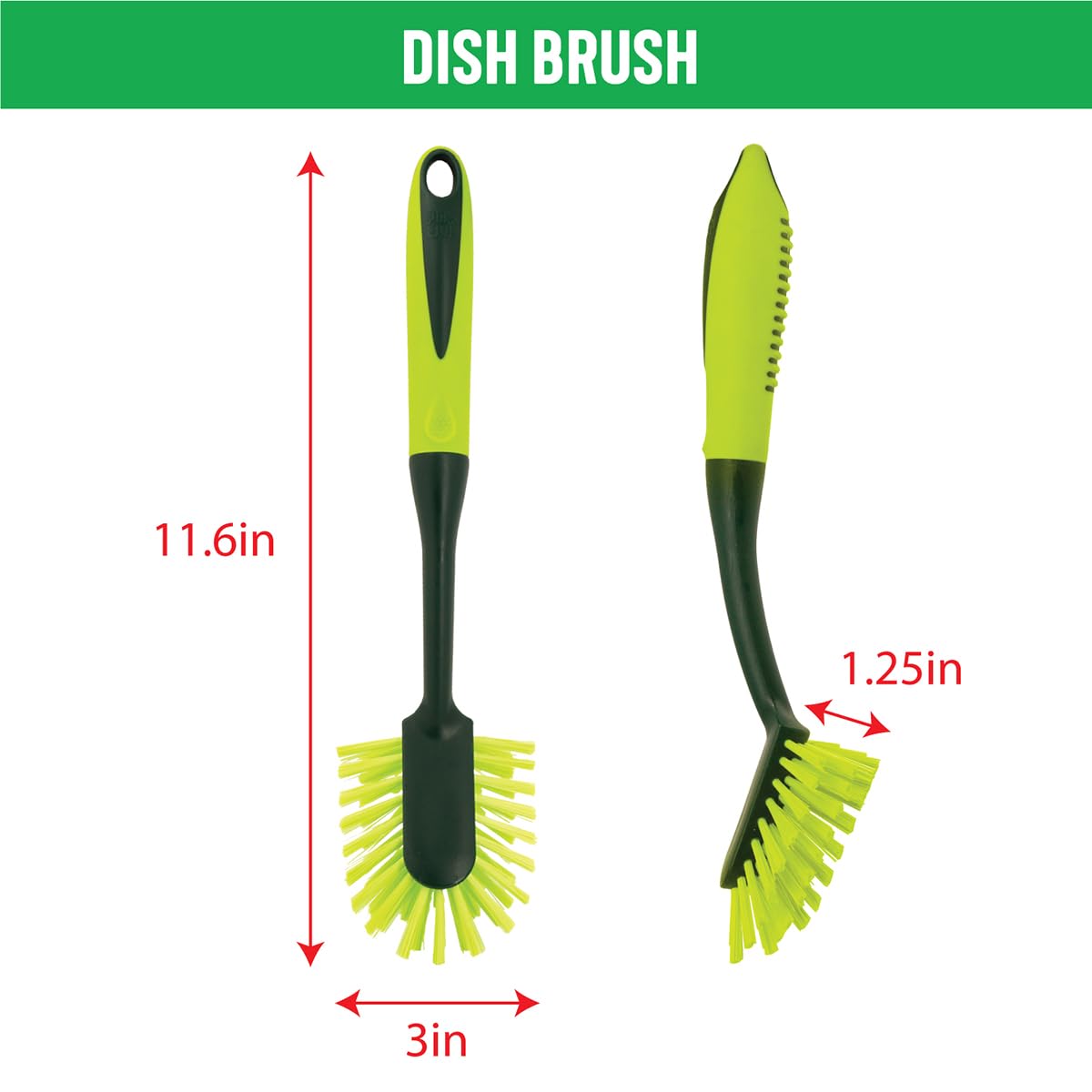 Scrub Brush Set - Long Handle Cleaning Brushes with Heavy Duty Bristles and Comfort Grip - Scrubbers for Kitchen by Pine-Sol – 5 Piece Set, Nylon, Green, Model Pine-Sol