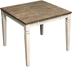 Starlight Canyon Home Beige Dining Table, Adjustable 36-54 inch Length, Butterfly Leaf, Asian Hardwood, Distressed Shaker Style, Two-Tone Finish, Seats 6