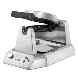 Belgian Waffle Maker with Rotary Feature & 25 Waffles per Hour by Waring – 12.5 x 17.88 x 10.5 inches, Diecast Metal, Silver, Model WW180X