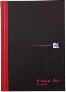 Oxford Black n' Red A5 Hardback Casebound Recycled Notebook, Ruled, 192 Page, 1 Notebook