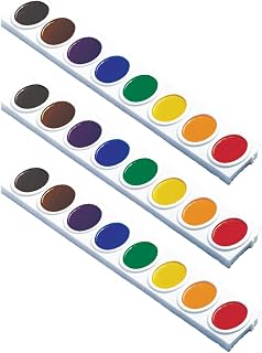 Prang Semi-Moist Watercolors Oval Pan Refills Set, 3 Trays/Box, 24 Boxes | 8 Assorted Colors, Wax-Free Pigments, Refillable Snap-In Trays, School Bulk Pack, 72 Refill Trays Total