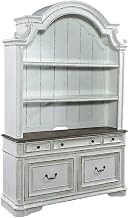 White Credenza and Hutch in Rubberwood Solids, White Oak and Birch Veneers, European Traditional Style, Single Piece, Durable Storage Solution