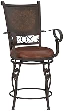 Furnifact Brown Copper Stamped Back Counter Stool with Arms, Ergonomic Design, Stylish Kitchen or Bar Seating, Durable Construction, Comfortable Support