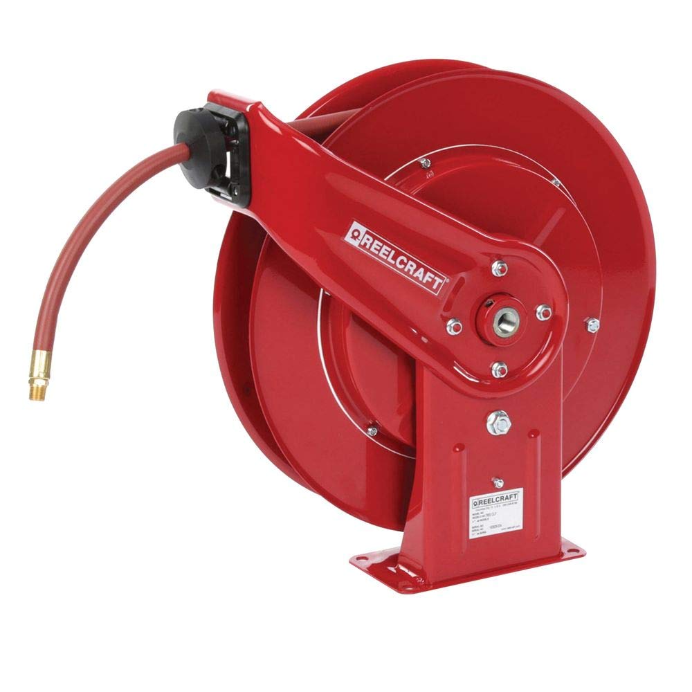 1/2-Inch by 50-Feet Spring Driven Hose Reel for Air/Water by Reelcraft – 1/2 in. x 50 ft., Steel, Red, Model 7850 OLP