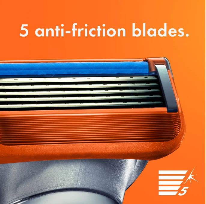 Fusion5 Men's Razor Handle + 9 Blade Refills by Gillette – Rubber or Stainless Steel, Silver, Pack of 10, Model 980260602