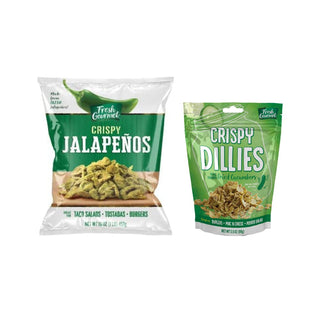 Variety Pack Salad Toppings (Crispy Dillies + Crispy Jalapenos) by Fresh Gourmet – 19.5 Ounce (Variety Pack)