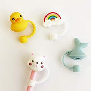 Silicone 4PCS Straw Tips Cover Reusable Drinking Straw Tips Lids/Plugs Anti-dust, Airtight Seal Splash Proof - for 6-8mm Straws (Duck/Alpaca/Fish Tail/Rainbow)