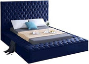 Starlight Canyon Home Fully Upholstered Velvet Platform Bed with Button-Tufted Headboard, Tufted Bed Frame for Bedroom, Navy Velvet, Queen