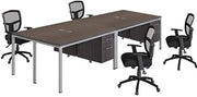 Boss Office Products Simple System Quad Desks with (4) Pedestals, 132" x 48", Driftwood