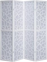 FurniFact White 4-Panel Wood Room Divider, Folding Privacy Screen, Fabric Panels, Contemporary Style, 70 Inch Tall, Freestanding