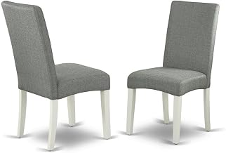 Furnifact Linen-Upholstered Parsons Dining Chair with Padded Seat, Upholstered Kitchen Chair for Dining Room Table, Set of 2