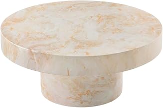 Yellow Indoor Outdoor Patio Concrete Round Coffee Table, 33.86-Inch Diameter, Weather-Resistant, Stylish Round Design