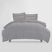 5 Pcs Box Stitched Comforter Set (1 Comforter +4 Pillowshams) with 4 Side Corner Tabs 100% Cotton, 500 GSM Fill Silver King/Cal King Size - All Season Durable Plush Baffle Box Comforter