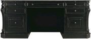 Cherry Veneer Executive Desk with Bonded Leather Panels and Nailhead Trim, Office Desk with Drawers for Home Office, Black