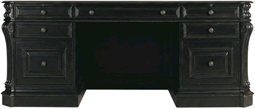 Cherry Veneer Executive Desk with Bonded Leather Panels and Nailhead Trim, Office Desk with Drawers for Home Office, Black