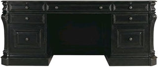 Cherry Veneer Executive Desk with Bonded Leather Panels and Nailhead Trim, Office Desk with Drawers for Home Office, Black
