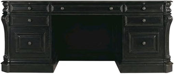 Cherry Veneer Executive Desk with Bonded Leather Panels and Nailhead Trim, Office Desk with Drawers for Home Office, Black