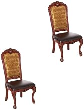 Furnifact PU Leather-Upholstered Side Chair with Floral Fabric Back, Set of Upholstered Dining Chairs for Kitchen or Dining Room Use, Synthetic Leather & Cherry Oak