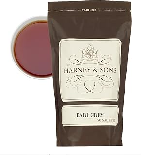 Harney & Sons Earl Grey Black Tea Sachets, 50 Count | Black tea with natural bergamot oil. 50 whole leaf sachets. Contains caffeine.