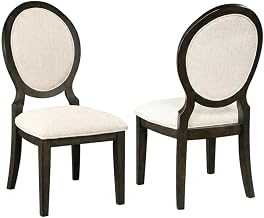 Furnifact Polyester-Upholstered Dining Side Chair with Oval Back Set of 2, Wooden Dining Chairs for Kitchen or Dining Room, Dark Cocoa