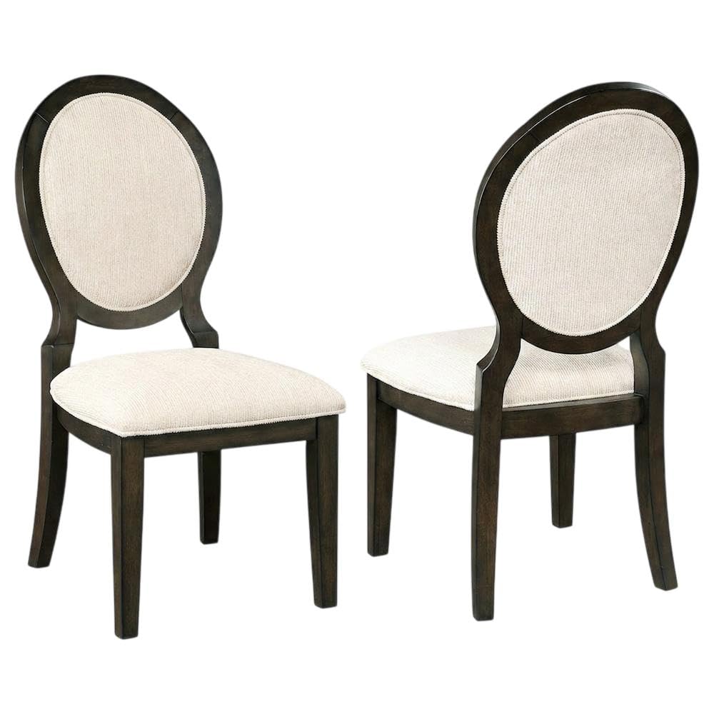 Polyester-Upholstered Dining Side Chair with Oval Back Set of by Furnifact – Wood, Brown, Pack of 2