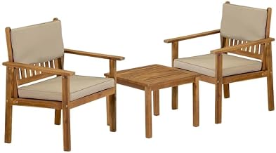 Oil-Finish 3-Piece Coffee Table Set with 2 Durable Brown Finish Chairs, Stylish Weatherproof Outdoor Furniture