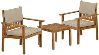 Oil-Finish 3-Piece Coffee Table Set with 2 Durable Brown Finish Chairs, Stylish Weatherproof Outdoor Furniture