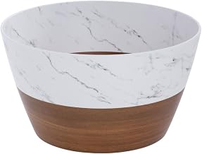 HUBERT Serving Bowl Wood and Marble Look Melamine - 12"Dia x 6 1/2"H