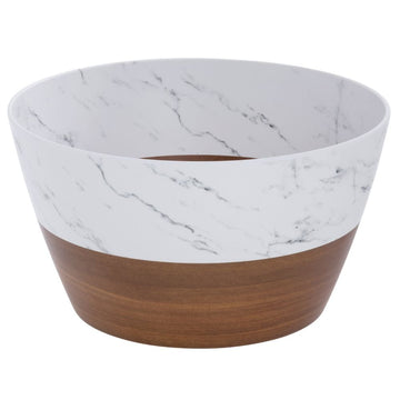 Serving Bowl Wood and Marble Look Melamine - 12"Dia x 6 1/2"H by HUBERT – Melamine, Model H0195-DK WD/MAR