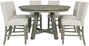 Starlight Canyon Home Solid Pine Distressed-Finish Counter Height Dining Table 7 Piece Set, Upholstered Farmhouse Kitchen Chairs, Driftwood Grey